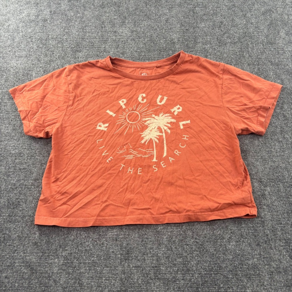 Rip Curl Graphic T-Shirt Small Orange Palm Tree Live The Search Crop Women